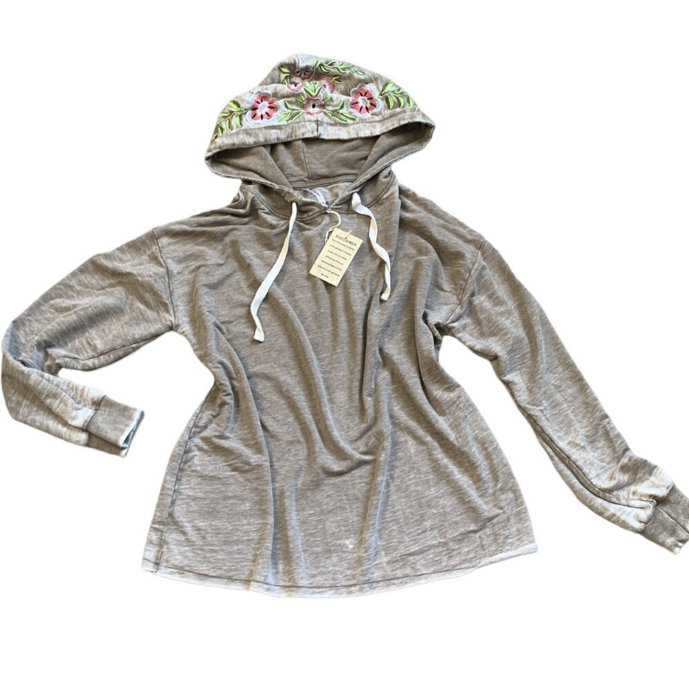 POOF New York Hoodie Distressed Embroidered Hood Raw Edges Sz M #12S